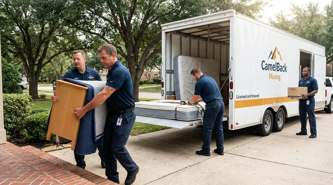 Crew loading residential truck for cross-state move from Lumpkin, GA
